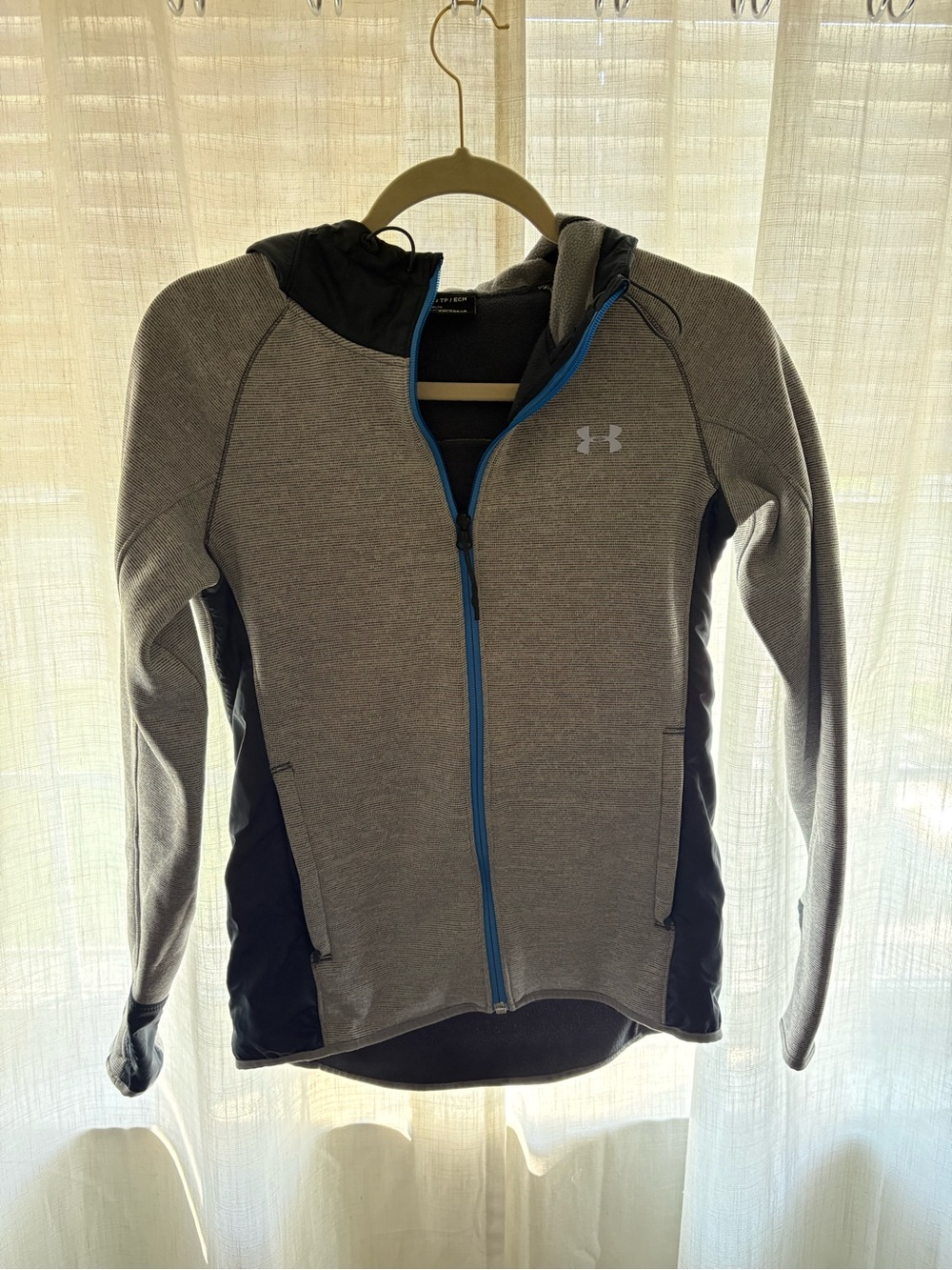 Under Armour Gray & Black Full-Zip Performance Hoodie with Blue Trim